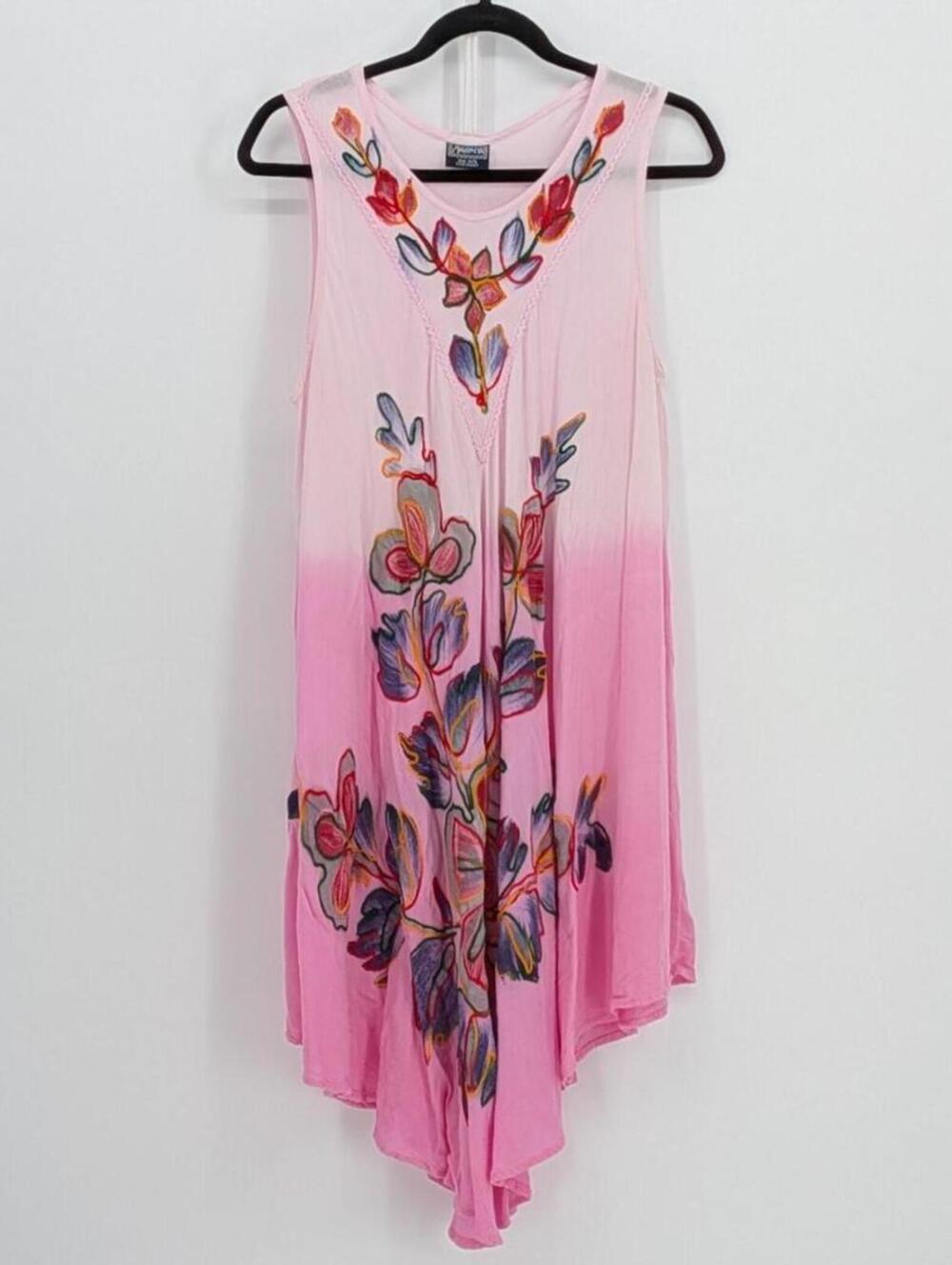 Highness One Size $128 Pink Ombre Red Blue Orange Embroidered Y2K Bohemian Dress